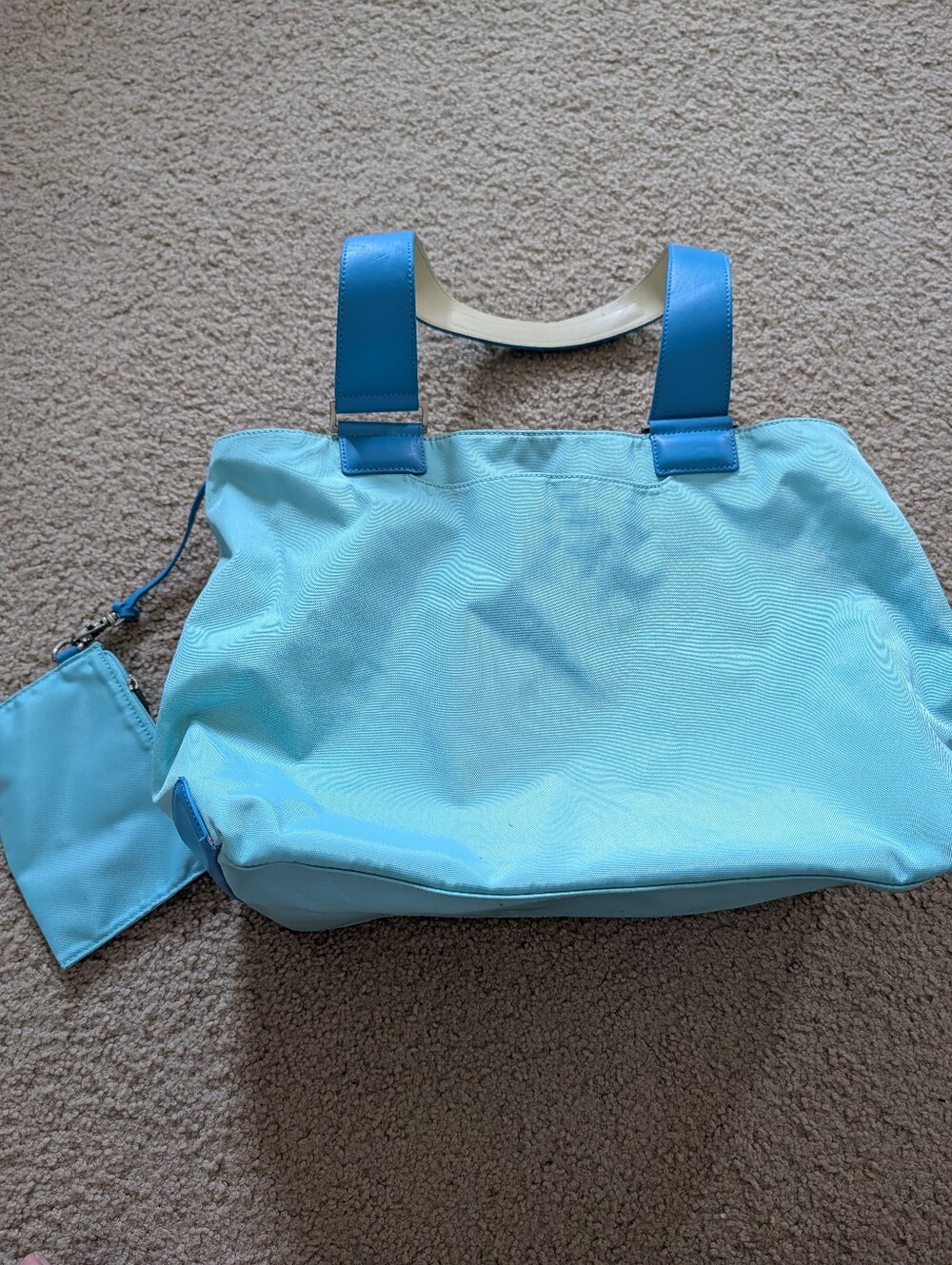 Tumi Light Blue Nylon Tote Bag with Matching Pouch